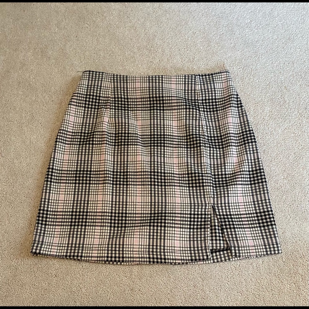 Pink Black & Beige Plaid Skirt